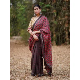 Chidiyaa Brown Pure Cotton Blockprint Saree-picture-24
