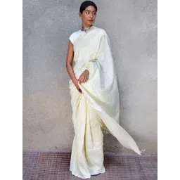 Chidiyaa Ivory Stardust Milky Way Handwoven Linen Saree-picture-11