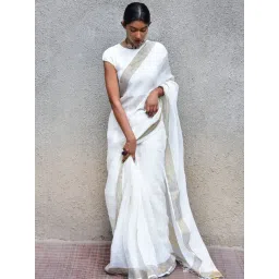 Chidiyaa Ivory Stardust Selene Handwoven Linen Saree-picture-12