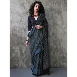 Chidiyaa Kohl Block Printed Cotton Mul Saree-picture-38