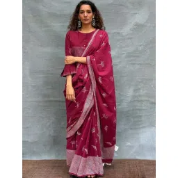Chidiyaa Maroon Soil Wings over Waters Blockprinted Cotton Saree-picture-19