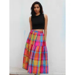 Chidiyaa Multicolored Rainbow Cafe Feodora Handwoven Cotton Skirt-picture-28