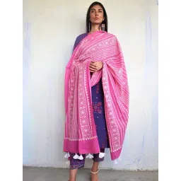Chidiyaa Pink Pure Cotton Block Printed Ajooni Dupatta-picture-35