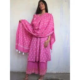 Chidiyaa Pink Pure Cotton Block Printed Ajooni Dupatta-picture-23
