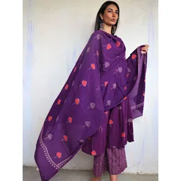 Chidiyaa Purple & Red Printed Pure Cotton Dupatta-picture-23
