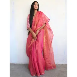 Chidiyaa Rose Pink Handwoven Melting Moon Zari Saree-picture-20