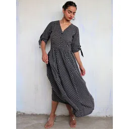 Chidiyaa Women Black Striped Cotton Printed Maxi Dress-picture-25