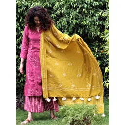 Chidiyaa Yellow & White Printed Pure Cotton Dupatta-picture-27