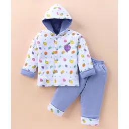Child World Cotton Knit Full Sleeves Hooded Front Open Winter Wear Suit With Fruits Print -  Blue & White-picture-28