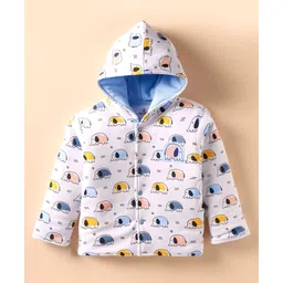 Child World Cotton Knit Full Sleeves Hooded Winter Wear Suits with Elephant Print - Light Blue & White image 2