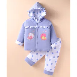 Child World Cotton Knit Full Sleeves Winter Wear Hooded Sweatjacket & Joggers Set with Sparrow Patch & Print - Lilac-picture-31