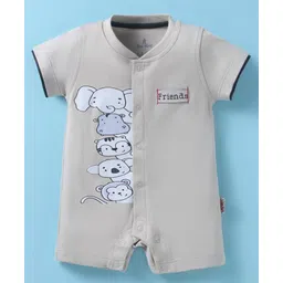 Child World Interlock Knit Half Sleeves Romper with Animal Print & Patch - Light Grey-picture-23
