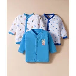 Child World Sinker Knit Full Sleeves Jhablas with Polka Dots & Animal Print Pack of 3 - White & Blue-picture-13