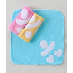 Child World  Terry Knit Hand and Face Towel with Embroidery Pack of 3 L 27 x B 27 cm - Pink Turquoise & Golden-picture-11