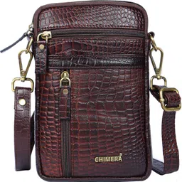 chimera Brown Men & Women Sling Bag Pure Leather Mobile Sling Bag |Waist Pouch | Croco Text. Men & Women Brown Color-picture-21