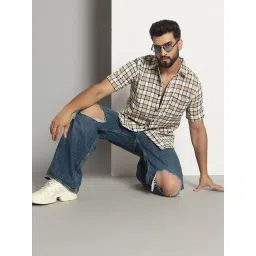 CHIMPAAANZEE Beige Regular fit Checks Casual Shirt-picture-39