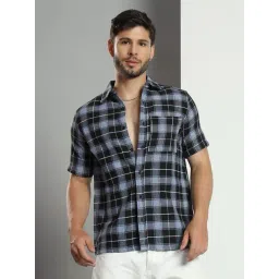 Chimpaaanzee Black & Blue Poly Cotton Regular fit Checks Shirt-image-13