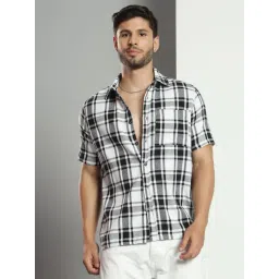Chimpaaanzee Black & White Poly Cotton Regular fit Checks Shirt-picture-44