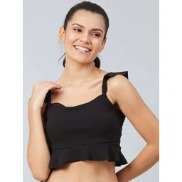CHIMPAAANZEE Black Solid Shoulder Strap Crop Top-picture-29