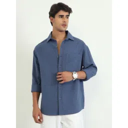 CHIMPAAANZEE Blue Loose fit Solid Shirt-image-4