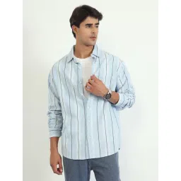 CHIMPAAANZEE Light Blue Loose fit Striped Shirt-image-28