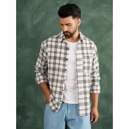 CHIMPAAANZEE White & Navy Cotton Checked Shirt-image-35