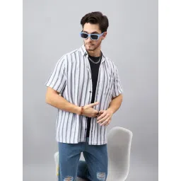 CHIMPAAANZEE White & Purple Regular Fit Striped Shirt-image-19