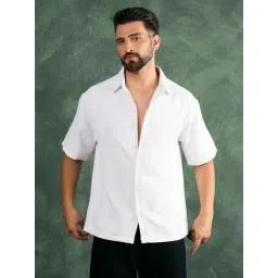 CHIMPAAANZEE White Polyester Solid Shirt-image-2