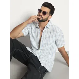 CHIMPAAANZEE White Regular fit Stripes Casual Shirt-image-28