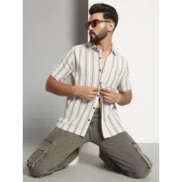 CHIMPAAANZEE White Regular fit Stripes Casual Shirt-image-41