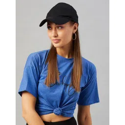 CHIMPAAANZEE Women Blue Typography Printed Pure Cotton T-shirt-image-7