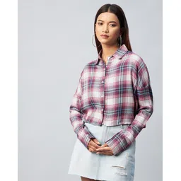 chimpaaanzee Women Oversized Fit Checkered Casual Shirt-picture-18