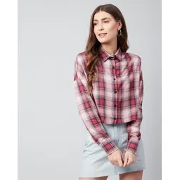 chimpaaanzee Women Oversized Fit Checkered Spread Collar Casual Shirt-picture-15