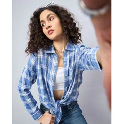 chimpaaanzee Women Oversized Fit Checkered Spread Collar Casual Shirt-picture-12