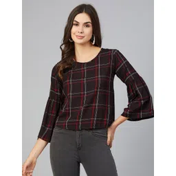 CHIMPAAANZEE Women Red & Brown Checked Top-picture-35