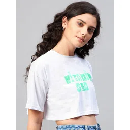 CHIMPAAANZEE Women White & magnolia Printed Henley Neck T-shirt-picture-12