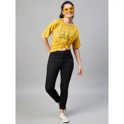 CHIMPAAANZEE Women Yellow Typography Printed Raw Edge T-shirt-picture-40