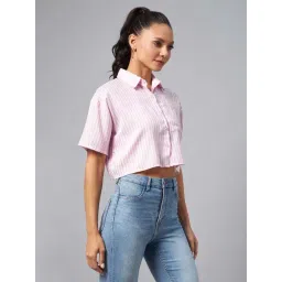 Chimpanzee Pink & White Striped Cropped Shirt-image-8
