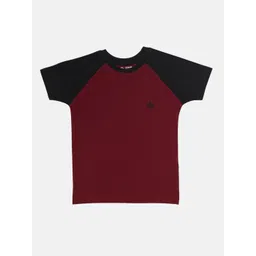 CHIMPRALA Boys Maroon Colourblocked Raw Edge T-shirt-picture-19