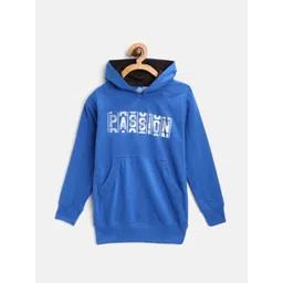 CHIMPRALA Kids Blue & White Typography Print Cotton Hooded Antimicrobial Sweatshirt-picture-14