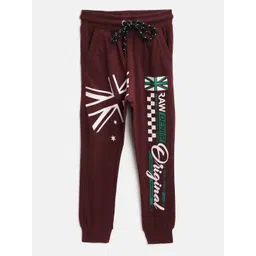 CHIMPRALA Kids Burgundy & White Printed Cotton Antimicrobial Joggers-picture-29