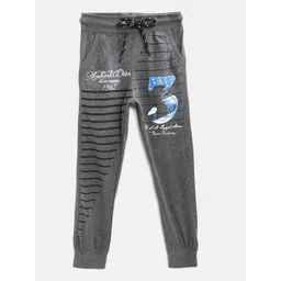 CHIMPRALA Kids Charcoal Grey Melange & Black Striped Cotton Antimicrobial Joggers-picture-28