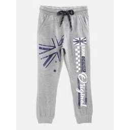 CHIMPRALA Kids Grey Melange & Red Printed Cotton Antimicrobial Joggers-picture-27