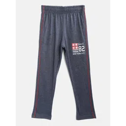 CHIMPRALA Kids Navy Blue Cotton Solid Antimicrobial Track Pants with Printed Detail-picture-14