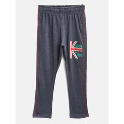 CHIMPRALA Kids Navy Blue Solid Cotton Antimicrobial Track Pants with Printed Detail-picture-19