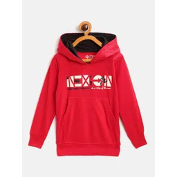 CHIMPRALA Kids Red & White Typography Print Cotton Hooded Antimicrobial Sweatshirt-picture-17