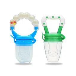 Chinmay Kids New Born Baby Pacifier With Rattle Handle Silicone Safe Fresh Fruit Feeder Soother (Blue, Green) image 1
