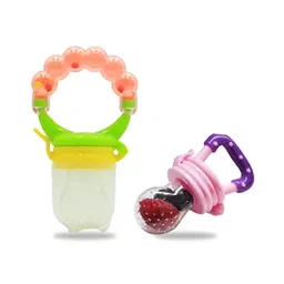 Chinmay Kids New Born Baby Pacifier With Rattle Handle Silicone Safe Fresh Fruit Feeder Soother (Green, Pink)-picture-20