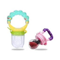 Chinmay Kids New Born Baby Pacifier With Rattle Handle Silicone Safe Fresh Fruit Feeder Soother (Yellow, Pink)-picture-10