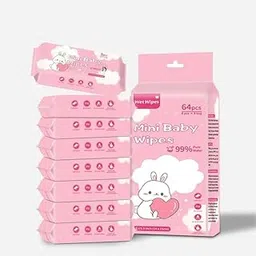 Chiransi Mini Baby Wipes Disposable Portable Pocket Water Wipes Baby Skin Care Wet Tissue Travel Children Baby Hand & Face Baby Sanitizing Cleansing/Moisturising Wipes For Fresh(64 Wipes X 1 Pack) (Baby Wipes, Medium)-picture-39